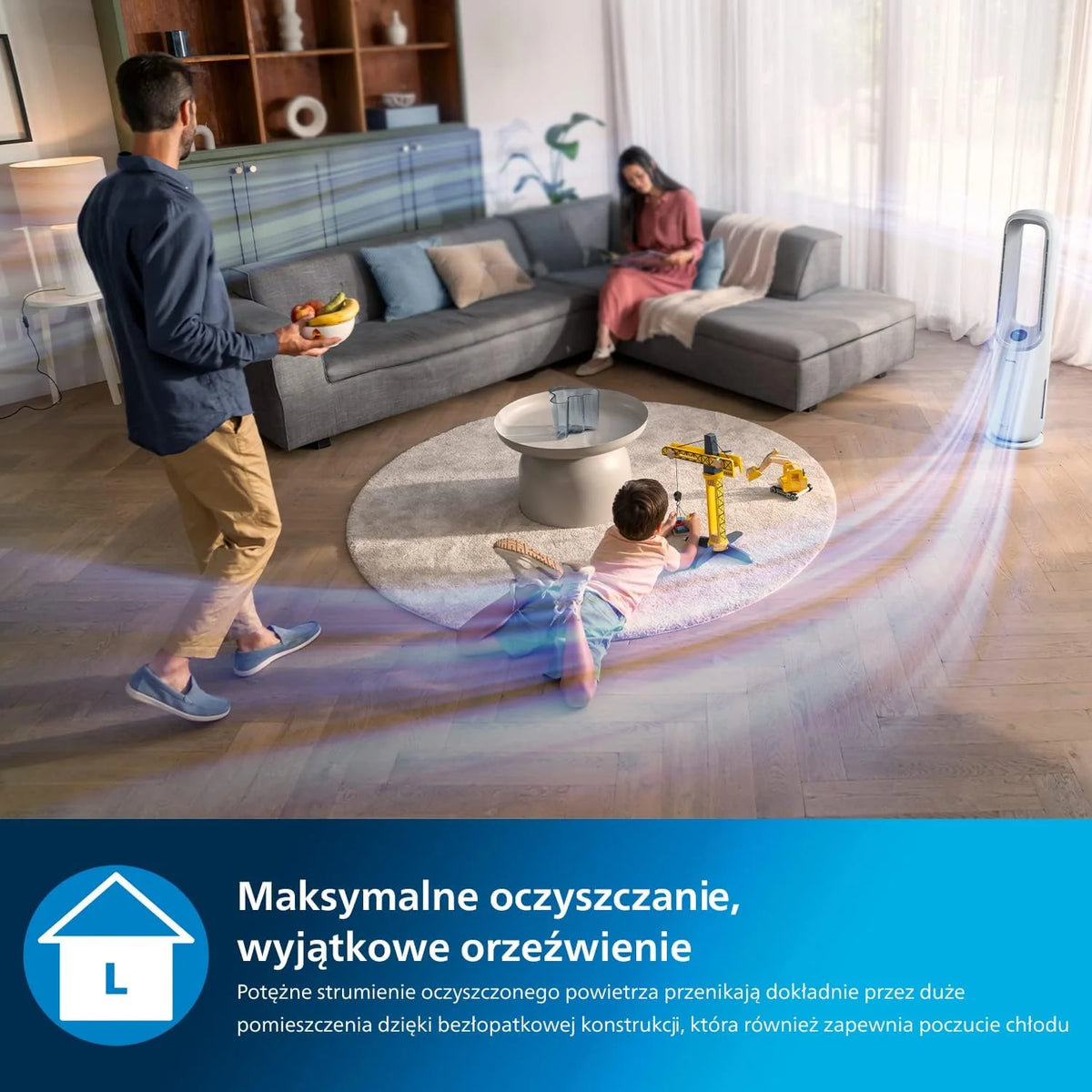 Philips Oczyszczacz i nawilżacz powietrza 2 w 1 z serii 3000, 131 m², filtr NanoProtect HEPA i filtr z aktywnym węglem usuwa 99,97% wszystkich niewidocznych cząstek, kolor biały (AC3737/10)