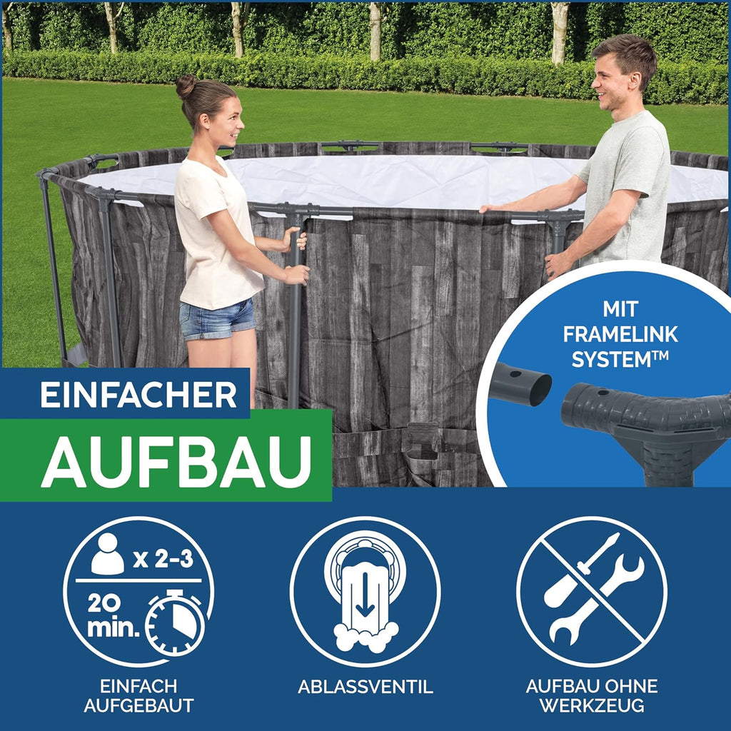 Bestway Steel Pro MAX Frame - Okrągły basen (366 x 100 cm, z pompą filtrującą, efekt drewna)