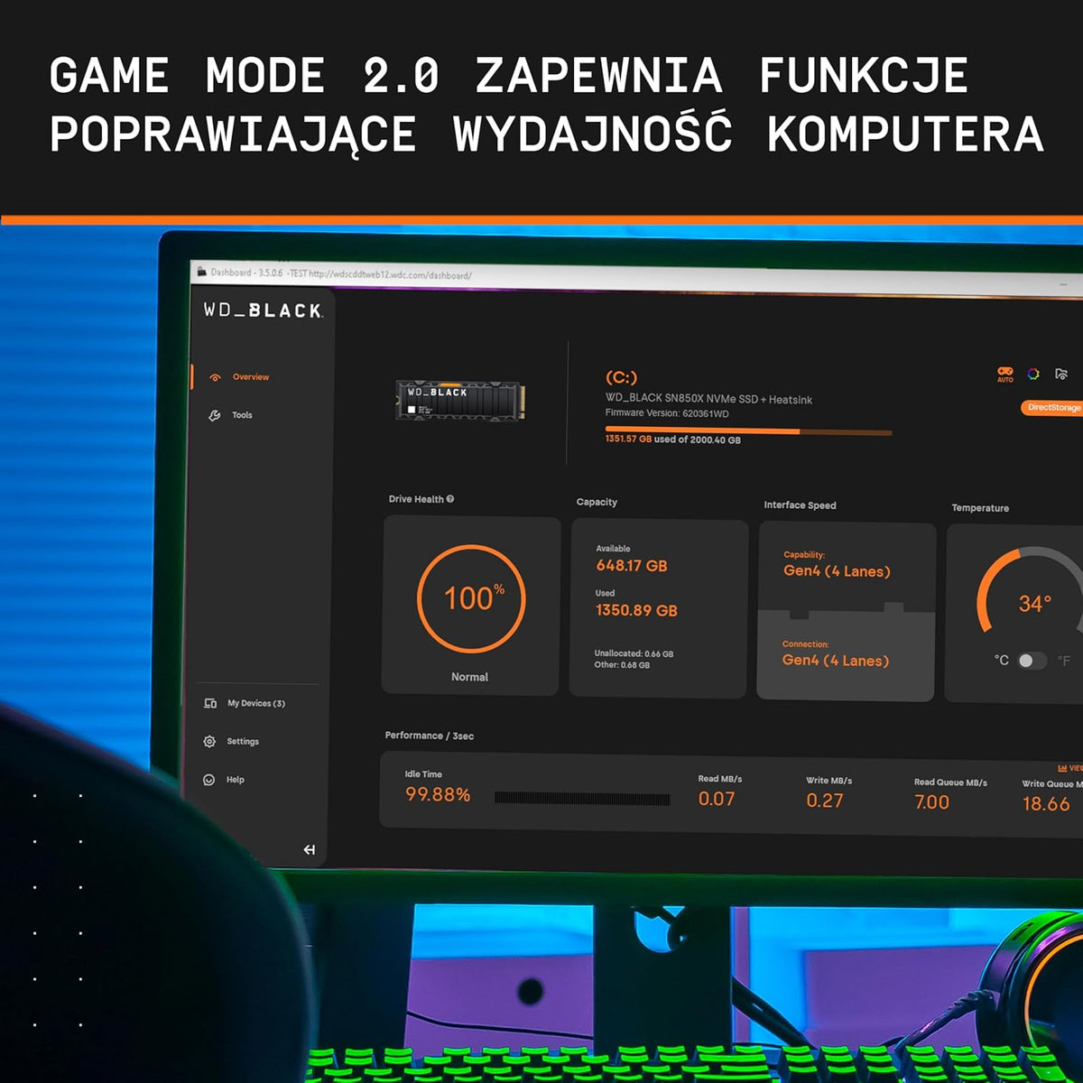 WD SN850X 4TB M.2 2280 PCIe Gen4 NVMe Gaming SSD do 7300 MB/s prędkość odczytu