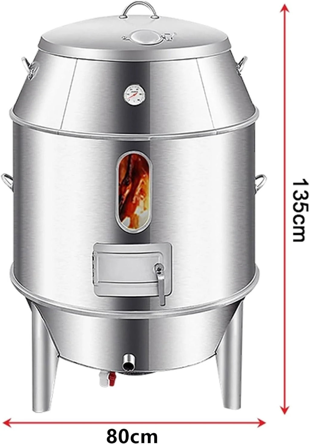 Wędzarnia Grill Beczkowy Dużej Pojemności Wykonany ze Stali Nierdzewnej W Pełni Zmywalny Okrągły Piekarnik Wiszący 360° Z Termometrem i Centralnymi Drzwiczkami Przenośny Grill