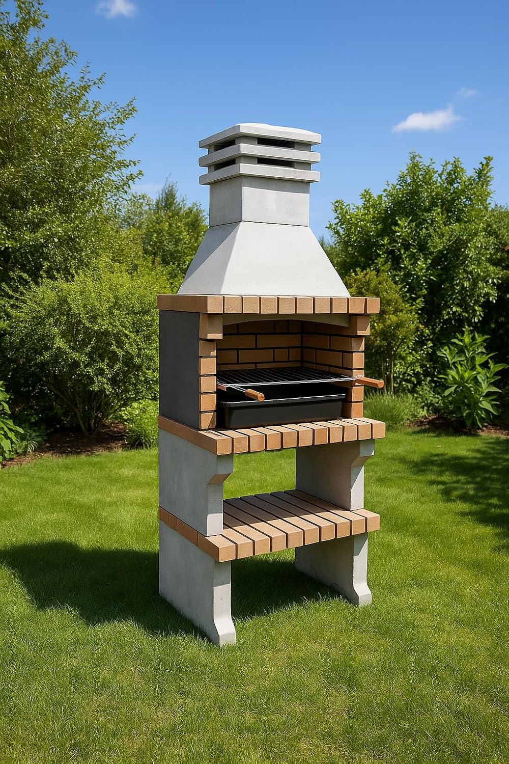 MOVELAR - Gotowy Grill Budowlany na Drewno i Węgiel Model Liz XL (szary, pomarańczowy - 76 x 58 x 210 cm) NR REF: 3412/4 - Kompaktowa Kuchnia Zewnętrzna do Ogrodu, na Taras lub Patio