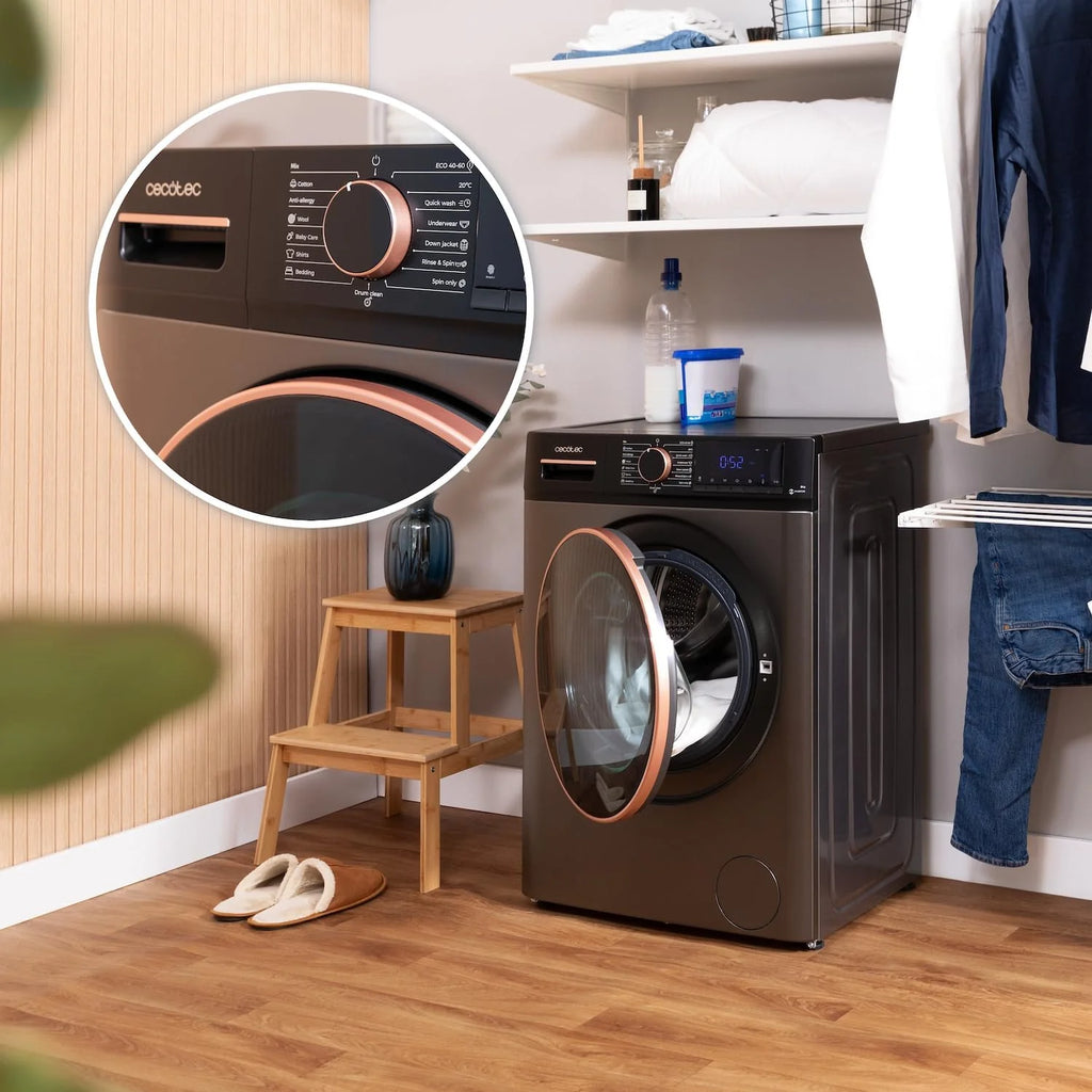 Cecotec Pralka 10kg Ładowana Od Przodu Bolero DressCode 10610 Inverter Steel A. 1400 obr./min, Steam Max, Silnik Inverter Plus, 15 Programów, OnSmart, Smooth Wash, Stop&Go, Uszczelka Antybakteryjna, Drum Clean