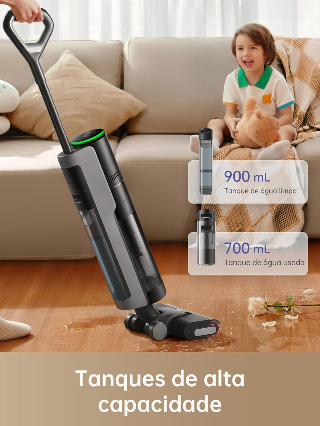 dreame H14 Pro odkurzacz na sucho i na mokro, płaska konstrukcja 180°, czyszczenie szczotki w temperaturze 60°C, suszenie w 5 min, automatyczne dozowanie roztworu, sterowanie aplikacją, 18 kPa