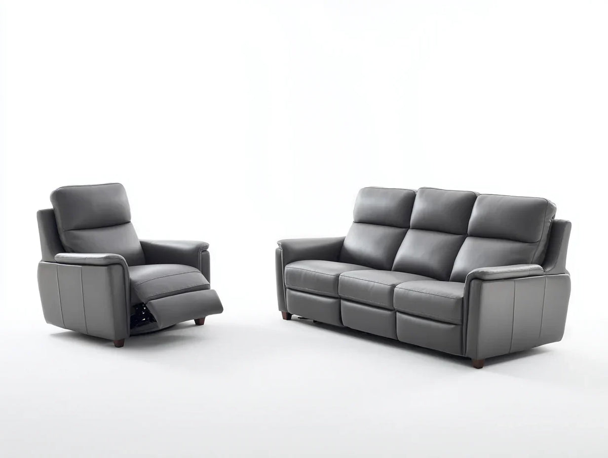 Zestaw sof rozkładanych ze skóry syntetycznej z funkcją relaksacyjną 210x95x102 cm - szary - nowoczesny design do salonu