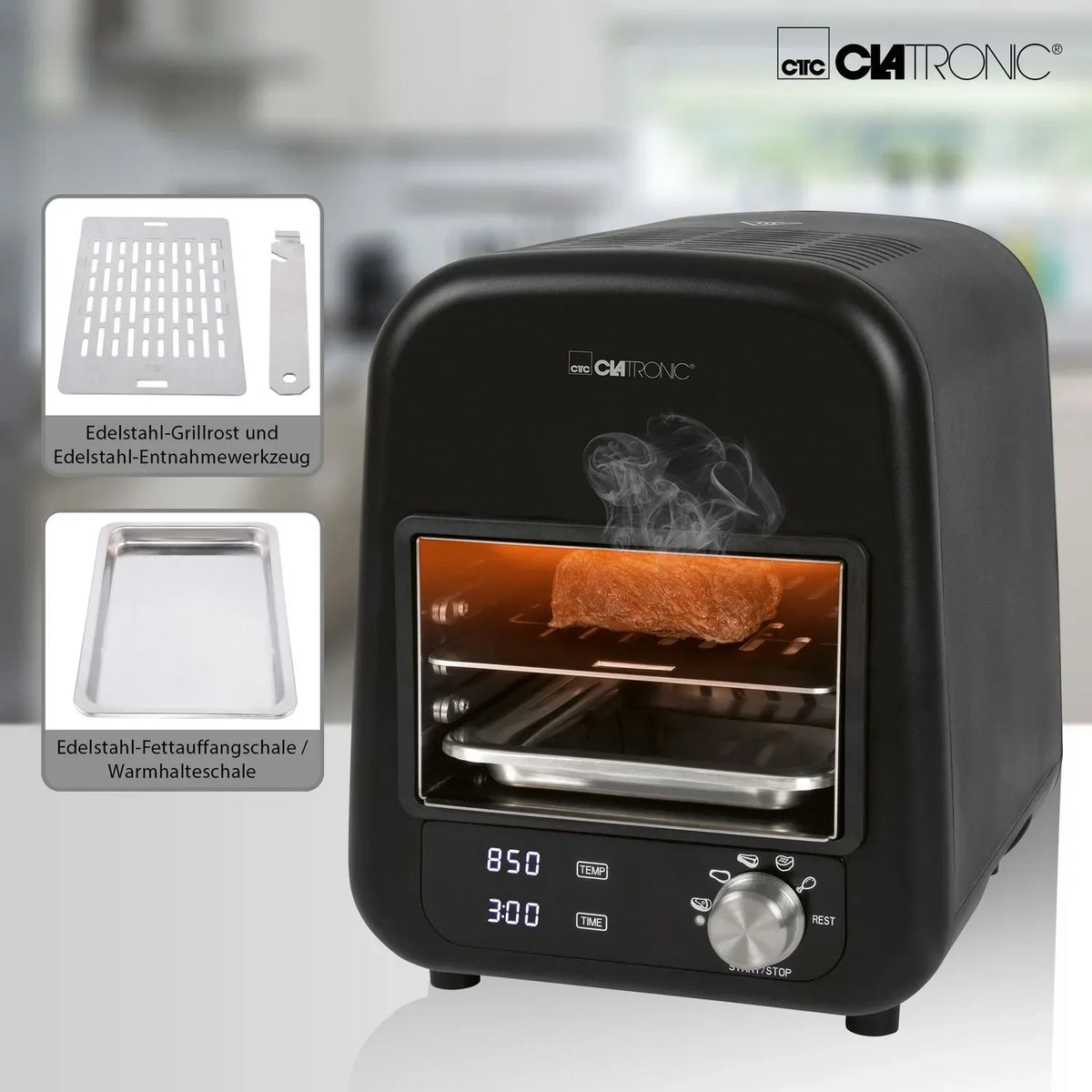 Elektryczny grill na podczerwień Barbacoa, grill ceramiczny, 5 programów gotowania, 850°C, czarny środek, 1600 W Clatronic Ebg 3760