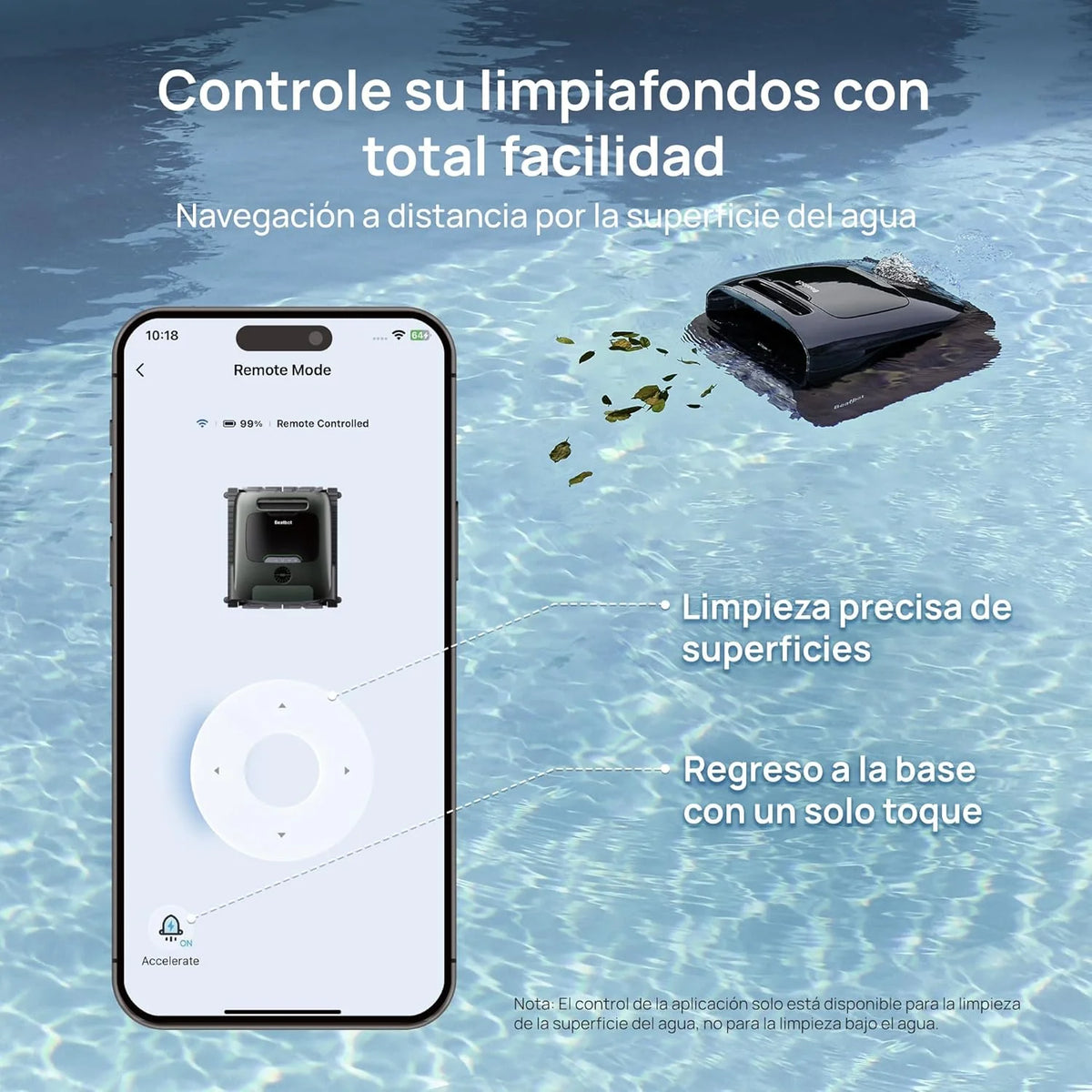 Beatbot AquaSense 2 Pro — Robot sprzątający do basenu, niezrównane czyszczenie 5 w 2, usuwa brud z powierzchni wody za pomocą zdalnej nawigacji, parkuje na powierzchni, klaruje wodę, do basenów