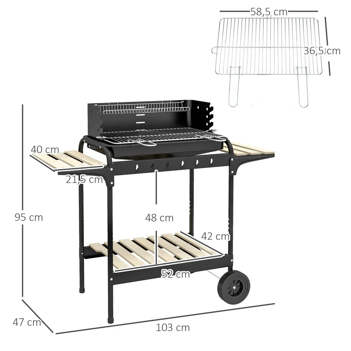Grill Węglowy Outsunny Metal Sosna, 103x47x95 Cm, Czarny