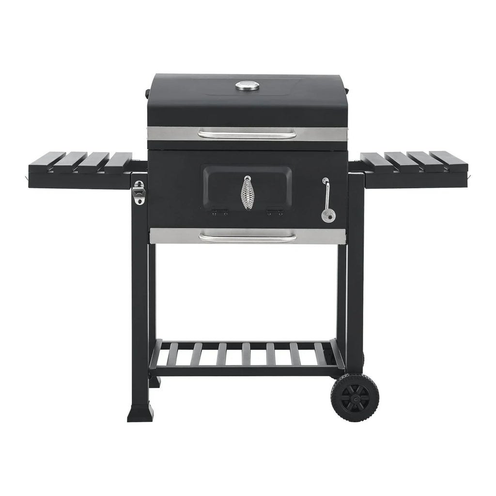 Grill węglowy Arnad z 2 półkami Stal 105x135x48cm - Czarny [casa.pro]