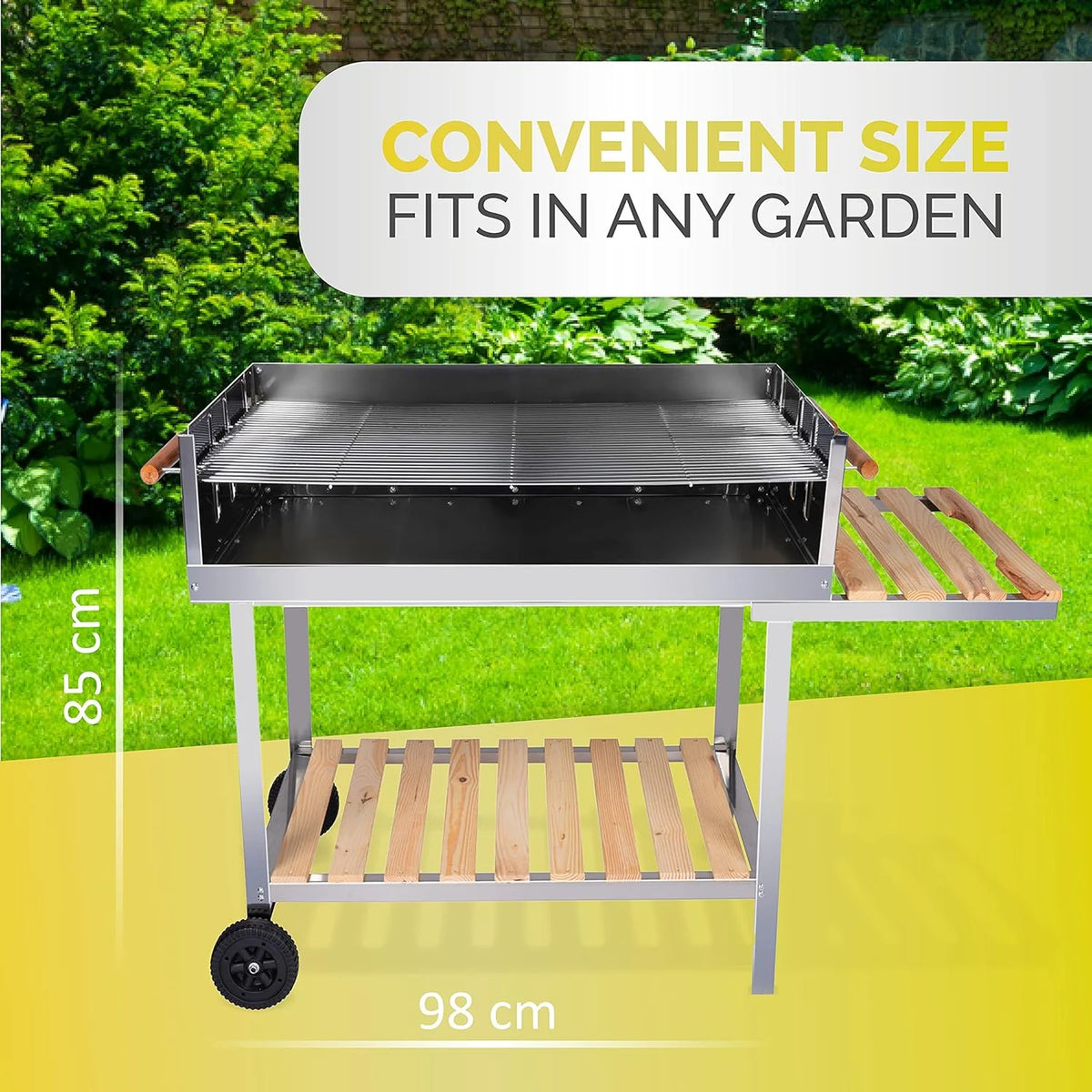 BBQ Collection Charcoal BBQ Grill Cart - Trolley - Stainless Steel