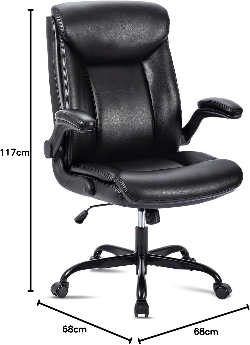 Ergonomiczne krzesło biurowe, krzesło do komputera, obrotowe krzesło robocze ze składanym podłokietnikami, regulacja wysokości, wygodne, do biura, domu, gier (szary materiał) (Czarny)
