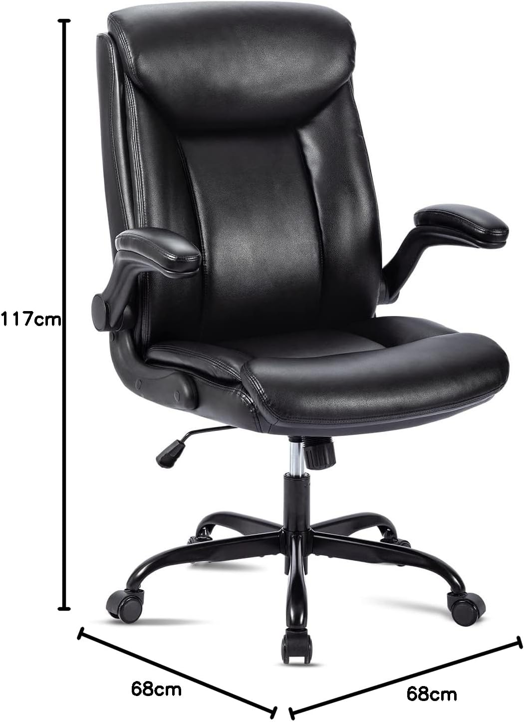 Ergonomiczne krzesło biurowe, krzesło do komputera, obrotowe krzesło robocze ze składanym podłokietnikami, regulacja wysokości, wygodne, do biura, domu, gier (szary materiał) (Czarny)