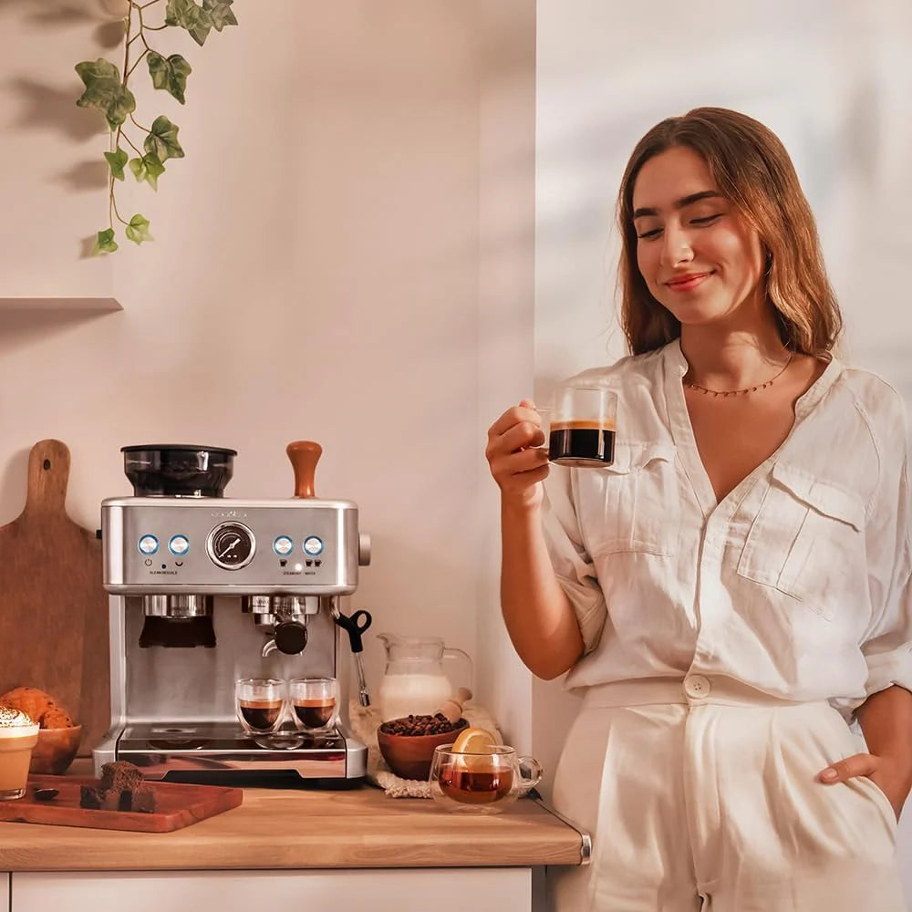 Cecotec Ekspres do kawy Barista Power Espresso 20 Barista. 2250W, 20 Barów, Manometr i 2 Termobloki, Zbiornik na Kawę Ziarnistą, Młynek z 20 Poziomami, Spieniacz