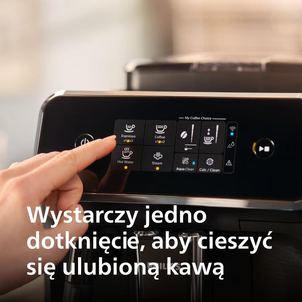 Philips 2200 Series Automatyczny ekspres do kawy - 2 rodzaje kawy, wyświetlacz dotykowy, klasyczny spieniacz do mleka, ceramiczny młynek, matowa czerń (EP2220/10)