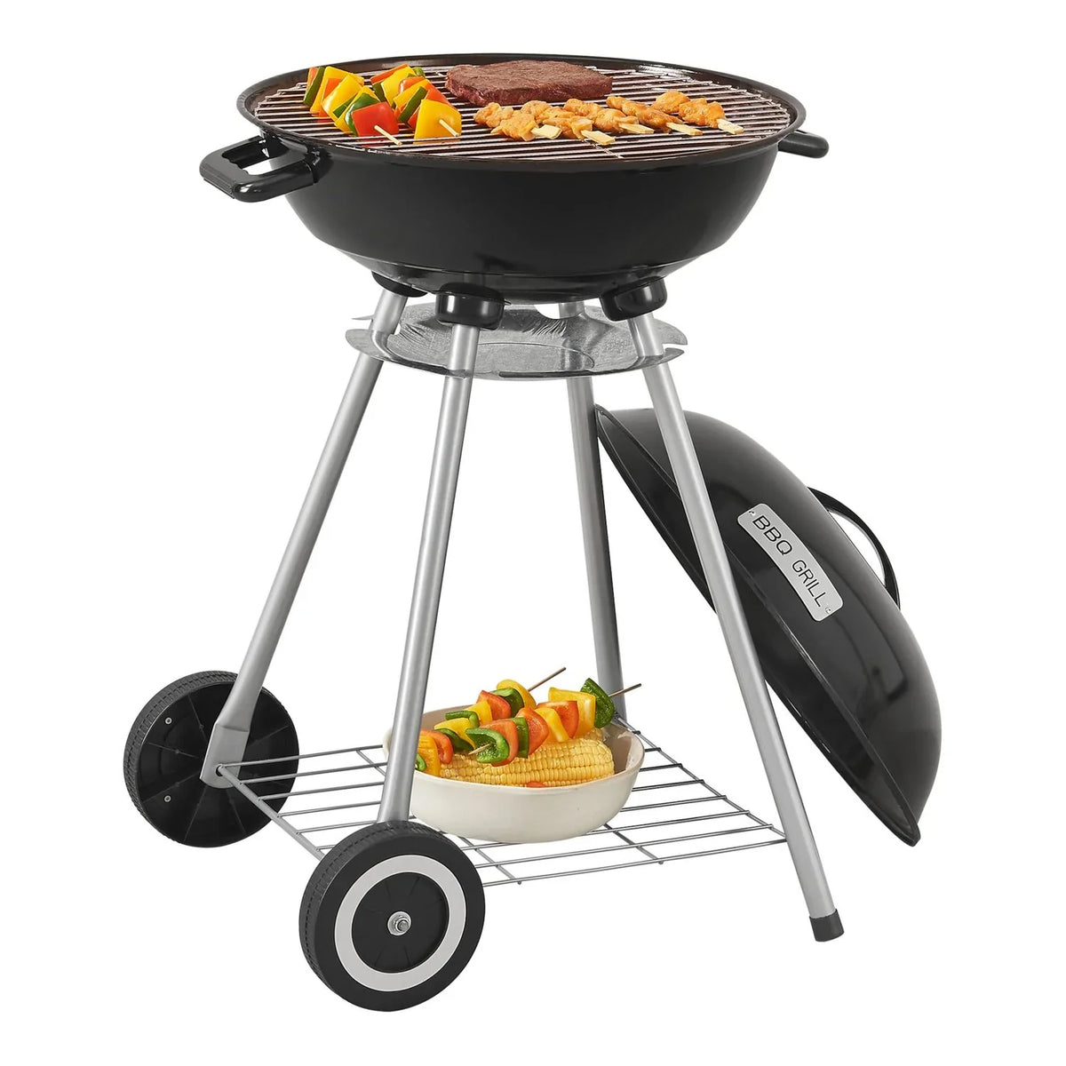 Okrągły grill węglowy Apricena z pokrywą 80x49x47cm - Czarny [casa.pro]