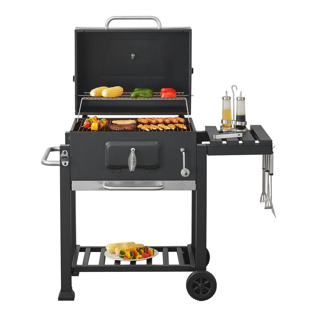 Grill Węglowy Arnad Z 3 Półkami Stalowy 105x114x48cm - Czarny [casa.pro]
