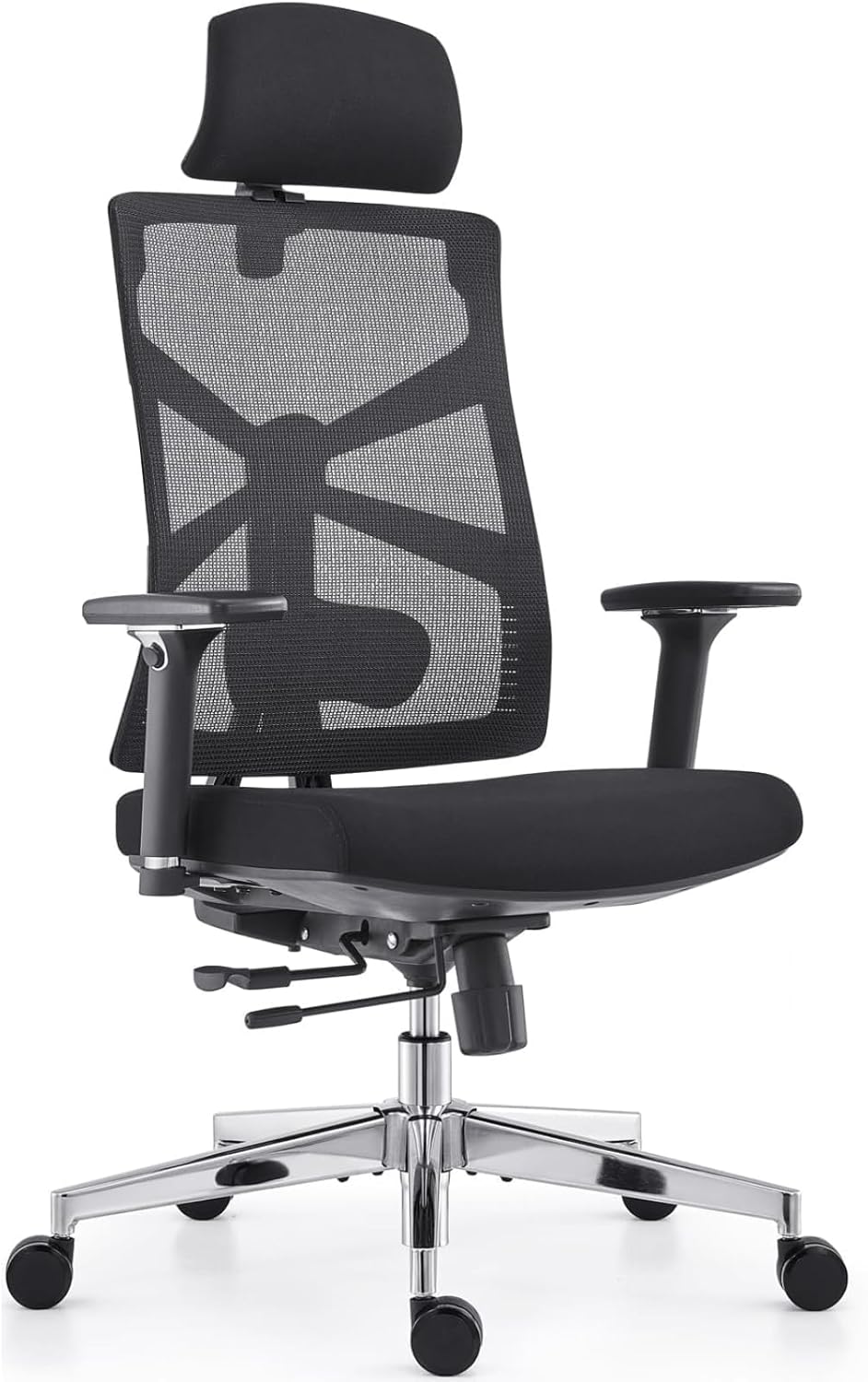 HOLLUDLE Ergonomiczne krzesło biurowe z adaptacyjnym oparciem, wysokie krzesło do biurka ze stołem i krzesłem z podłokietnikami 4D, regulowaną głębokością siedziska, podparciem lędźwiowym i zagłówkiem 2D