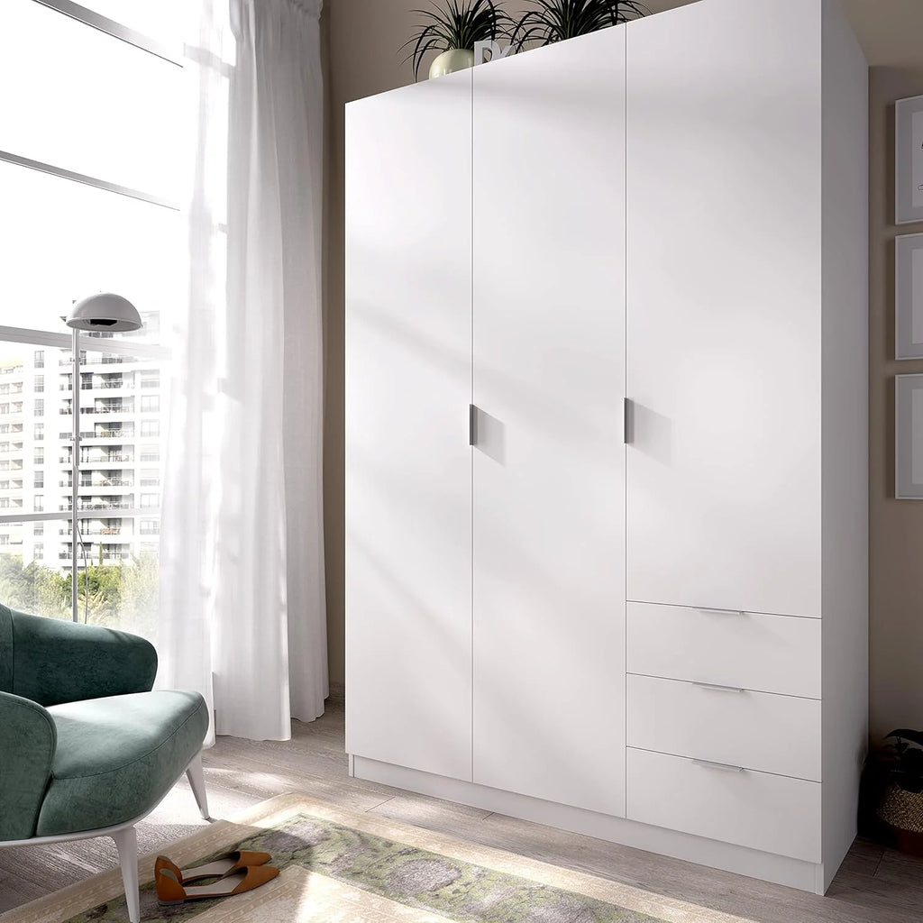 DEKIT GRUPO RIMOBEL Szafa 3-drzwiowa z 3 szufladami - Biała - 121X184X52 cm