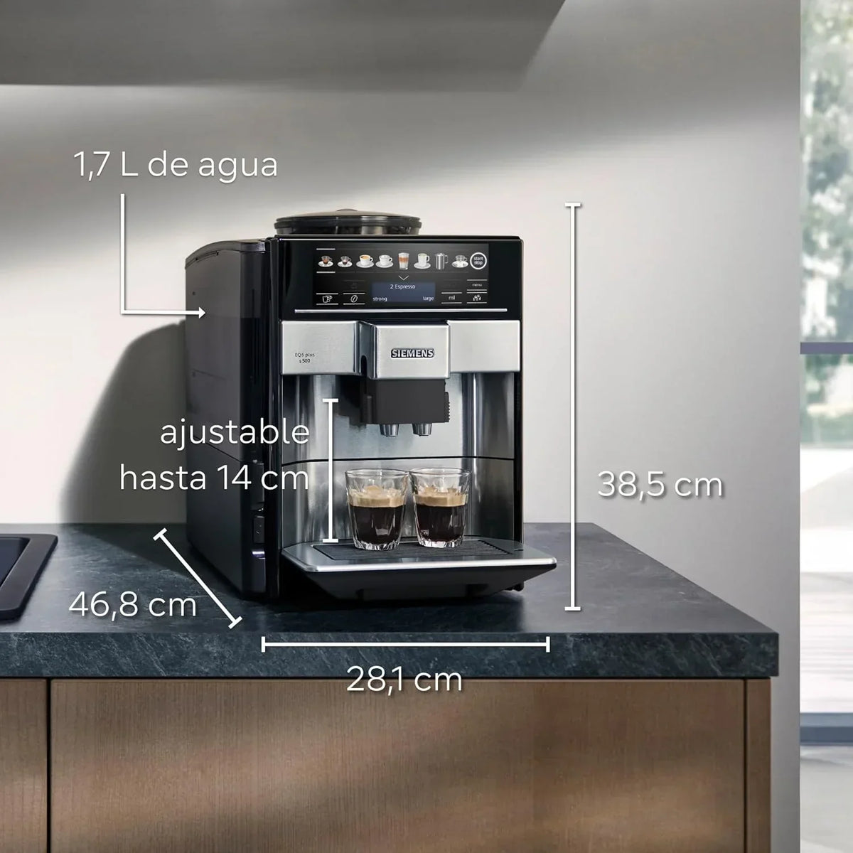 Siemens – Ekspres automatyczny EQ6 plus s500, aromaDouble Shot, autoMilk Clean, ceramDrive, Display CoffeeSelect, Czarny/Inox, TE655203RW