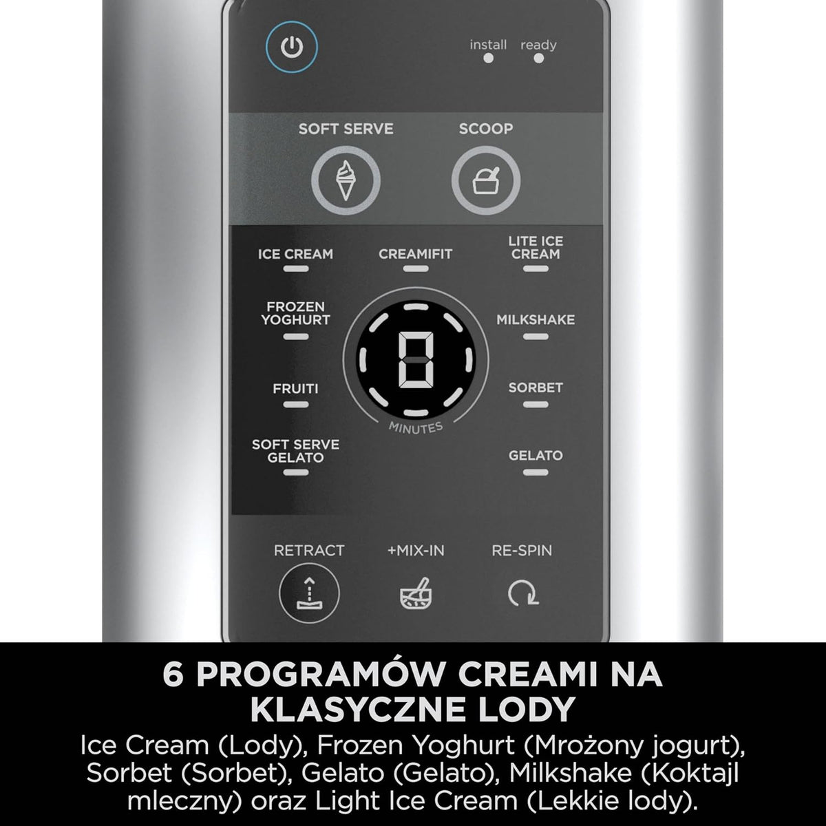 Ninja CREAMI Scoop & Swirl maszynka do lodów z 2 pojemnikami, 13 funkcji, przygotowuje lody, lody włoskie, gelato, sorbety, koktajle mleczne i inne desery, opcja dodatków, Srebrny, NC701EU