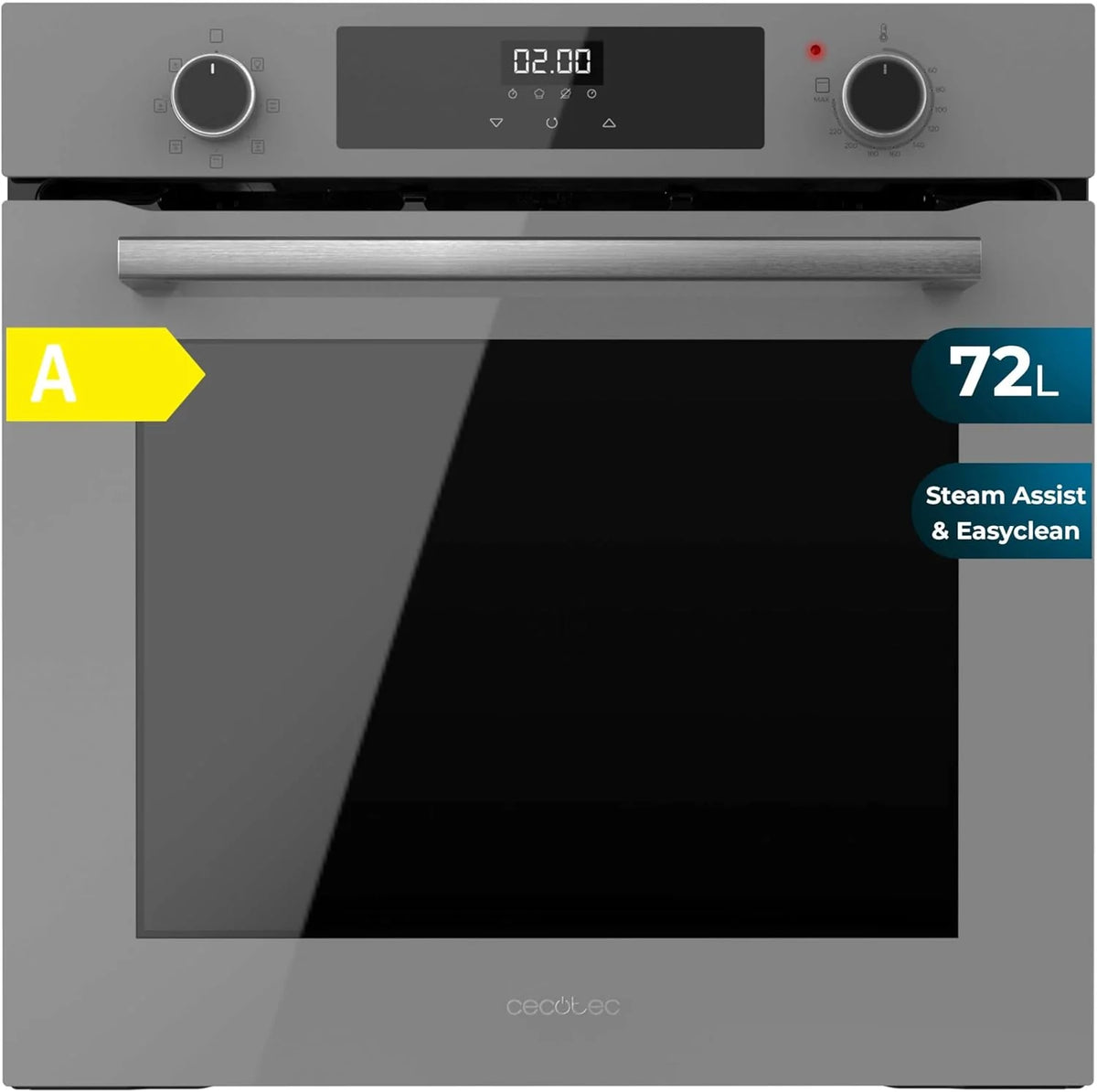 Cecotec Piekarnik wielofunkcyjny do zabudowy 60cm Bolero Hexa M226000 Glass Grey A. 2800W, 72L, 7 funkcji, tryb grill, grill z wentylatorem, tryb konwekcji, rozmrażanie, Steam Base X2, Steam EasyClean i Assist