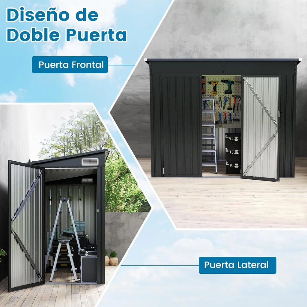 COSTWAY Szopa Ogrodowa Zewnętrzna, 235 x 117 x 185 cm, Schowek Ogrodowy Zewnętrzny z 2 Drzwiami, Pochyłym Dachem, Domek Organizator z Galwanizowanego Metalu, Organizator Narzędzi do Ogrodu na Patio