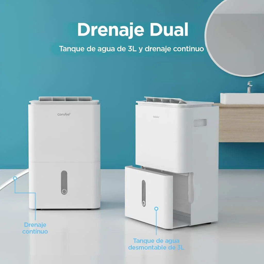 COMFEE' Osuszacz Powietrza 16L Cichy | WiFi/aplikacja, tryb suszenia prania i automatyczne osuszanie, elektryczny oczyszczacz antybakteryjny, pleśń i kondensacja | Idealny do pomieszczeń do 45m2/120m3