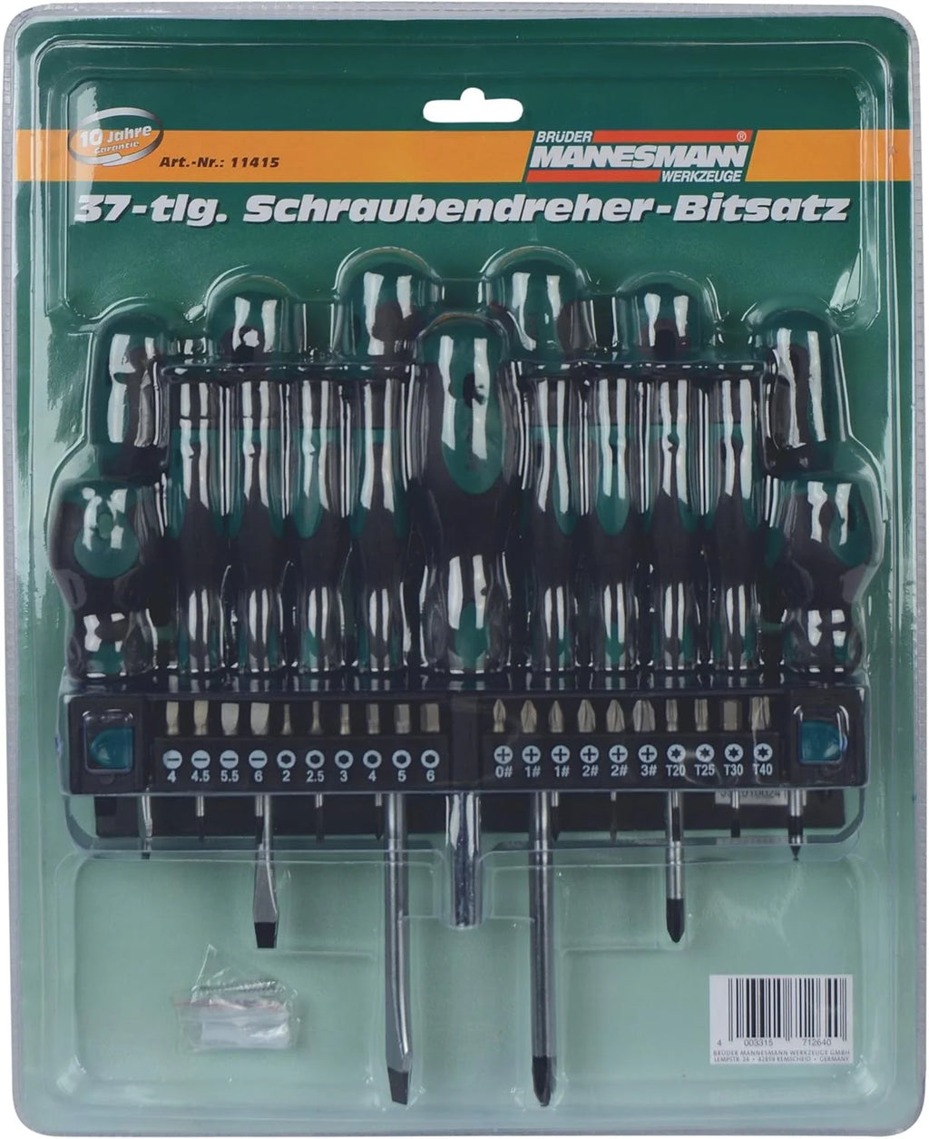 Mannesmann M98430 - Zestaw kluczy nasadowych i innych narzędzi (215 elementów, wymiary: 12x36x51 cm), Kolor zielony Mannesmann