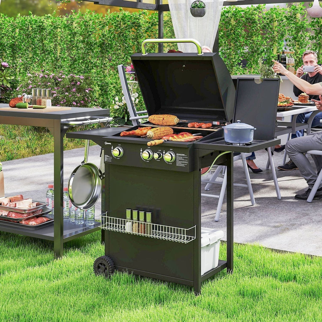 Grill gazowy ze stali ABS 123x57x98 cm-outsunny. Czarny