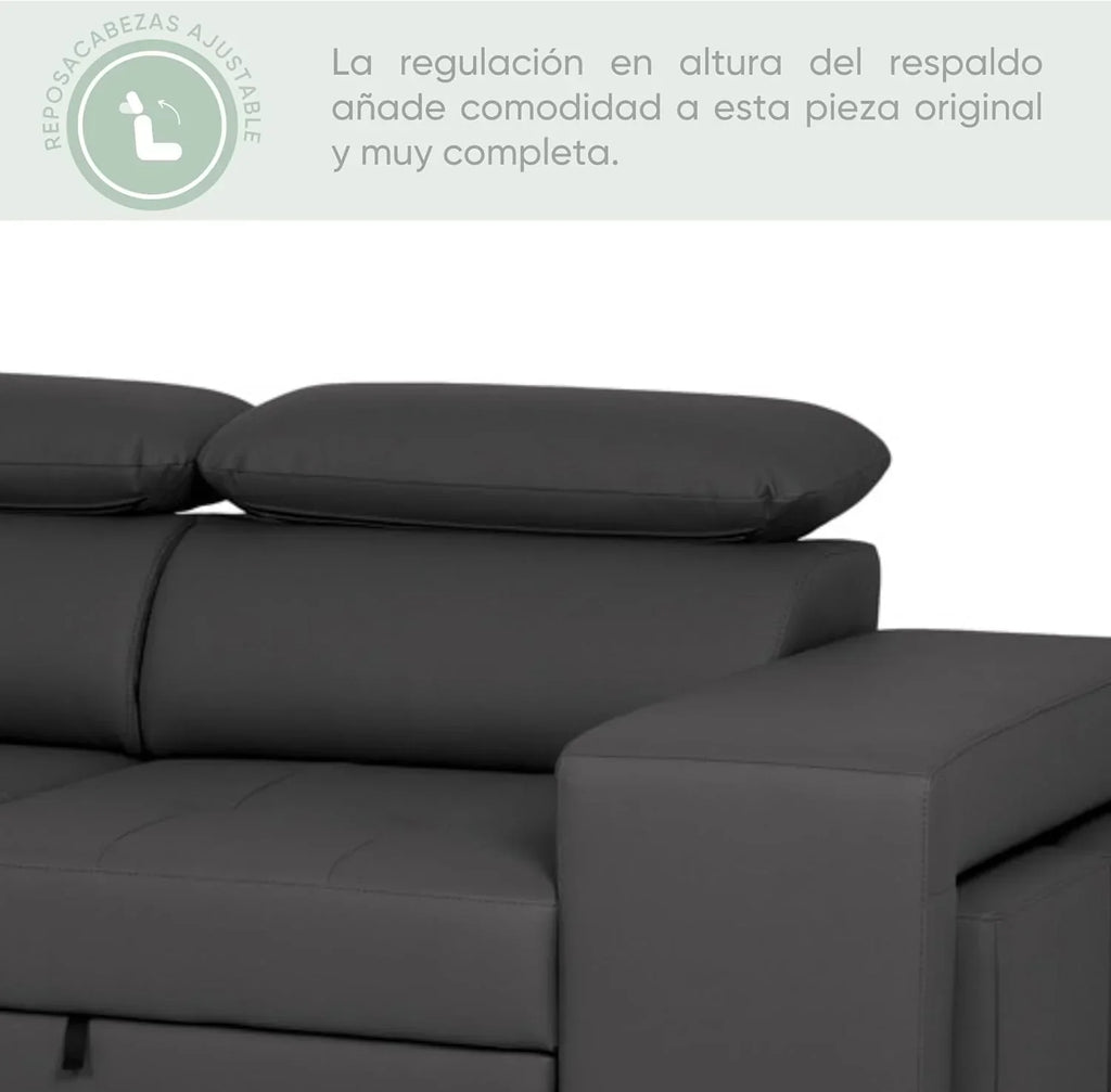 BUDWING John Narożna Sofa Rozkładana 4-osobowa - Odwracalny Szezlong, Regulowany Zagłówek i 2 Pufy – Tapicerka Poliuretanowa – Styl Nowoczesny – 263x161x96 cm – Czarna