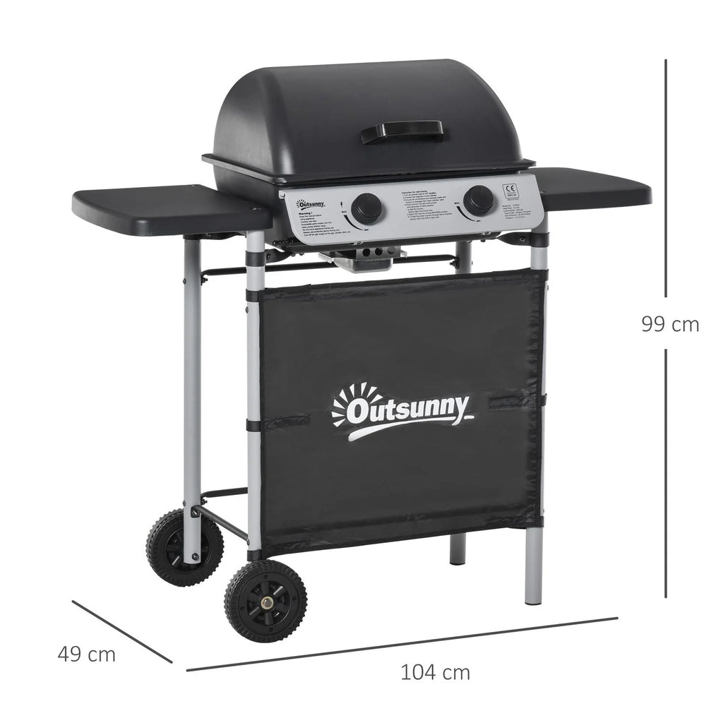 Grill Gazowy Outsunny Stal PP, 104x49x99 cm, Czarny