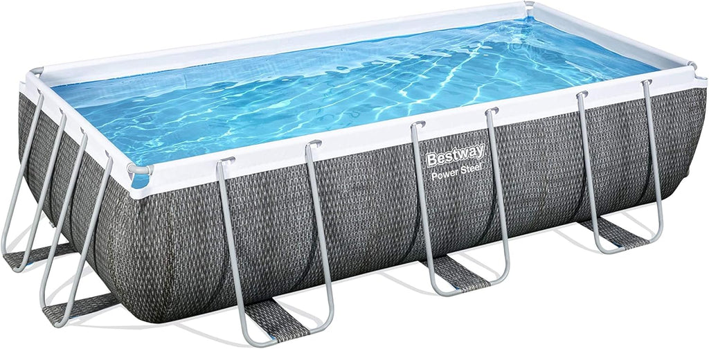 Bestway 56721 - Basen stelażowy Power Steel z wzorem rattanu 404x201x100 cm, pompa kartuszowa 2006 l/h, z drabinką