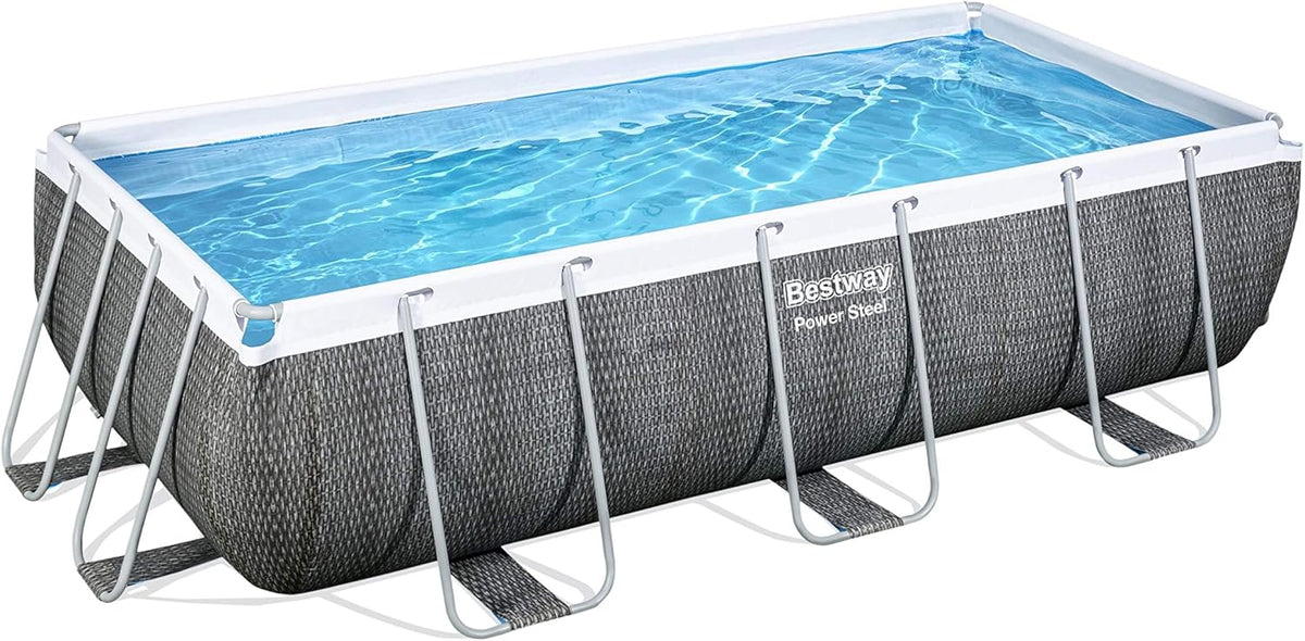 Bestway 56721 - Basen stelażowy Power Steel z wzorem rattanu 404x201x100 cm, pompa kartuszowa 2006 l/h, z drabinką