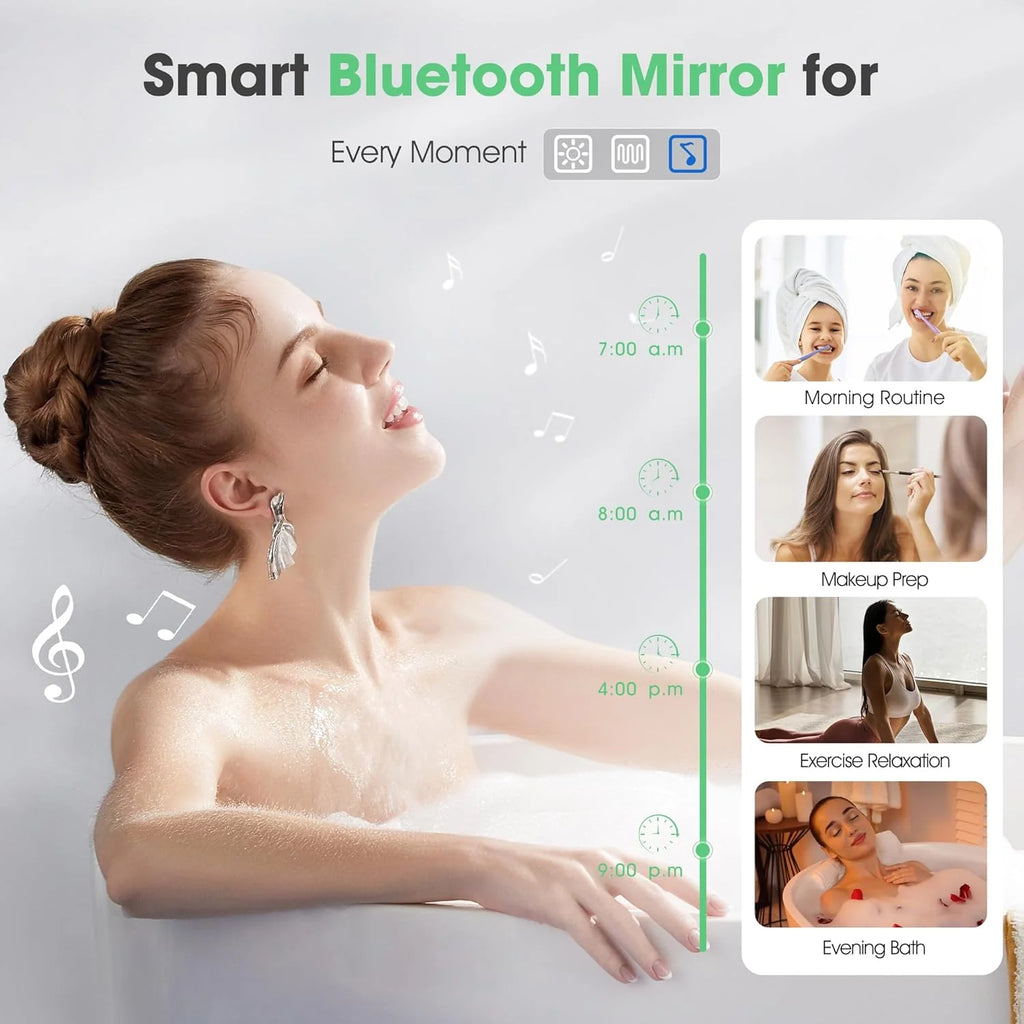 S'bagno Lustro Łazienkowe z Oświetleniem 120x70cm, Lustro LED Bluetooth z Funkcją Odmgławiania, 3000K/4000K/6500K, Ściemnialne, Pamięć, Szkło Hartowane HD, IP44-Lustra Łazienkowe LED, Poziomo/Pionowo