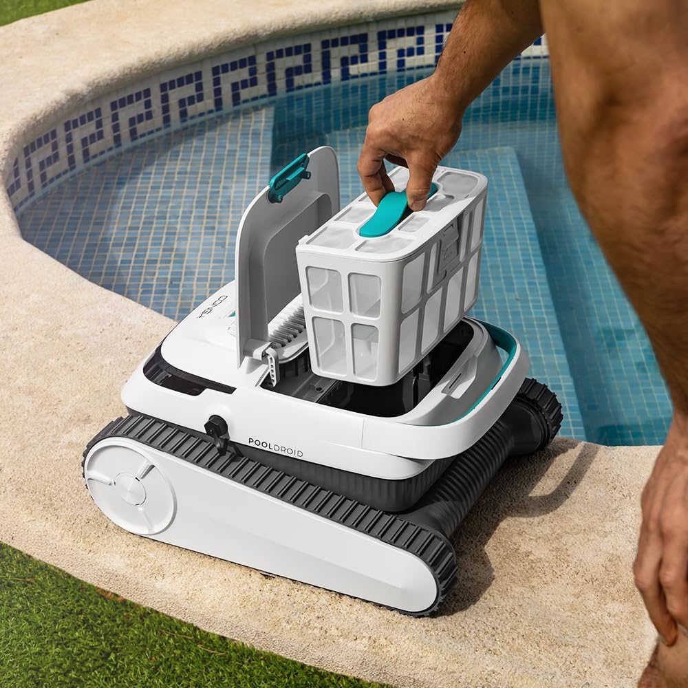 Robot sprzątający do basenu Cecotec Conga Pooldroid 5000 TotalClean Pearl, czyści dno, ściany i linię wodną. Powierzchnia do 100m2, maksymalne nachylenie 90º, systematyczne czyszczenie, czas pracy 100min, pojemność 4L