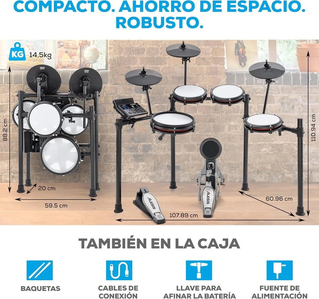 Alesis Nitro Max Kit – Elektroniczna perkusja z cichymi naciągami siateczkowymi, dwustrefowym padem werbla 10", Bluetooth, 440+ autentycznych brzmień, lekcjami Drumeo, USB MIDI, pedałem stopy