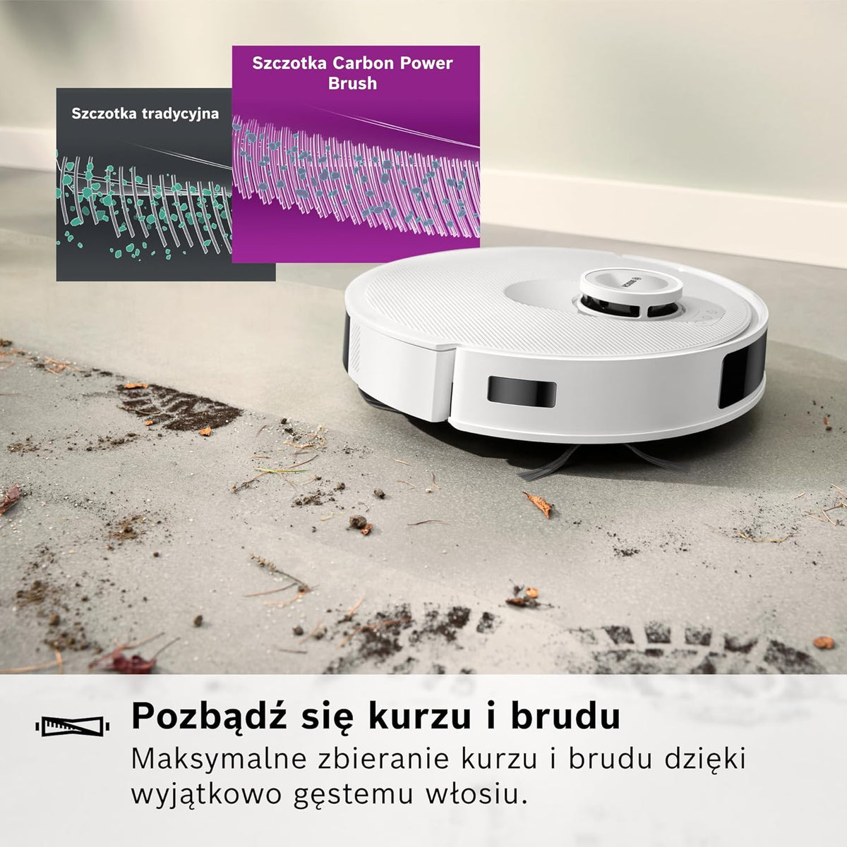 Bosch Spotless+ Robot sprzątający z funkcją mopowania, moc ssania 11 000 Pa, statyczna nakładka mopującą, stacja czyszczącą, nawigacją Smart Vision, aplikacja Bosch Home Connect, BCRD1W, biały