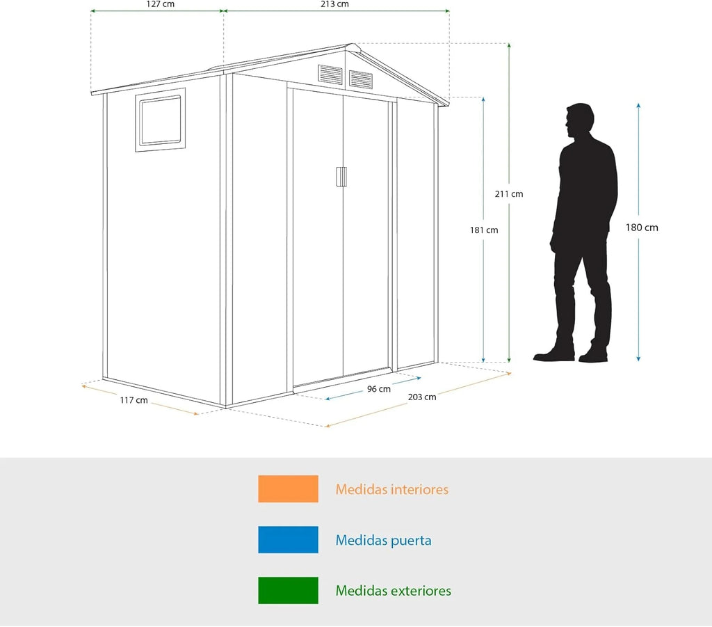 Garaż blaszany Gardiun Surrey 2,71 m2, wymiary zewnętrzne 213x127x211 cm, stalowy, z bocznym oknem i efektem drewna