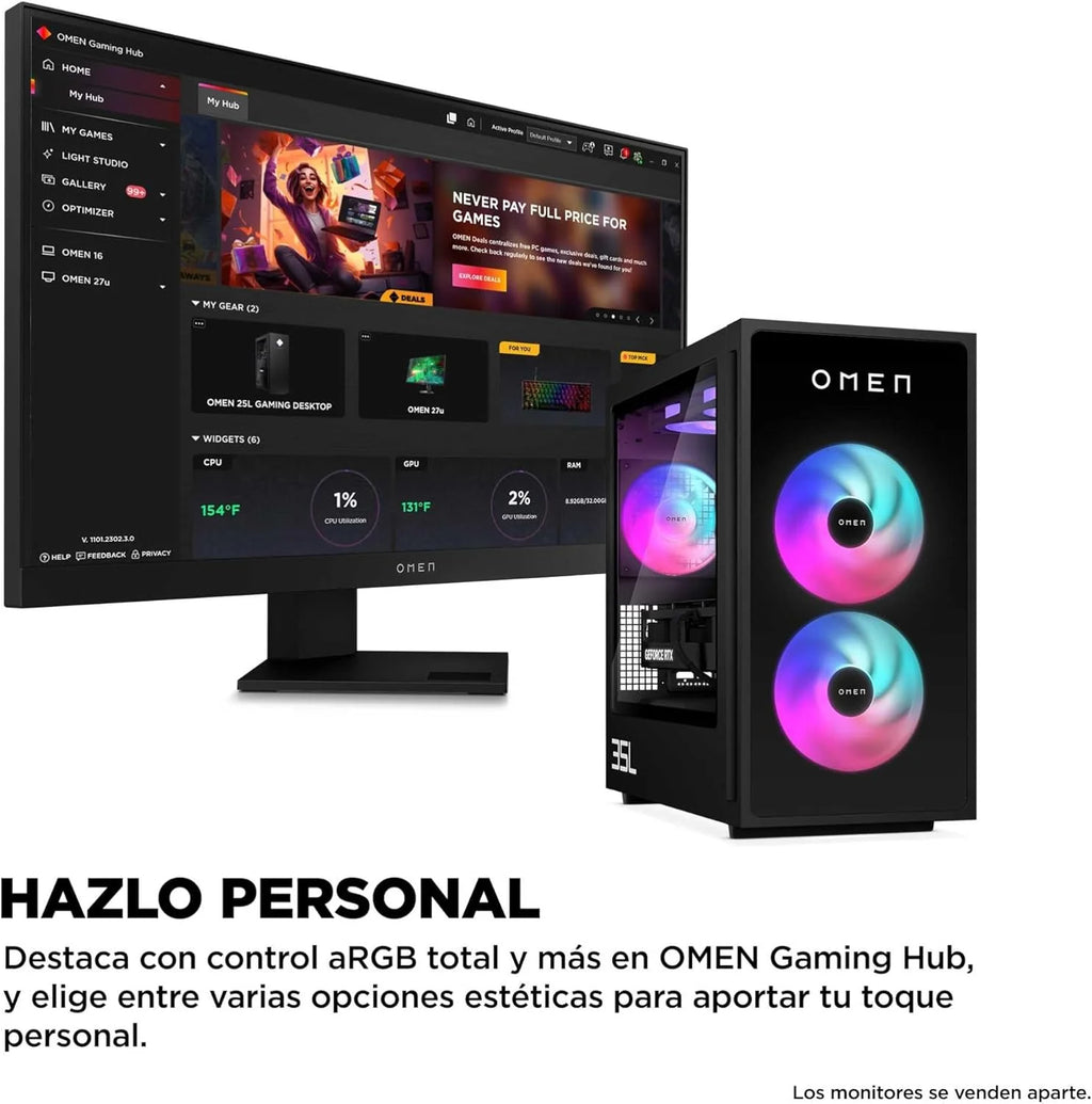 HP Komputer stacjonarny Gaming OMEN 35L GT16-0067ns (Procesor AMD Ryzen 7 8700F, 32GB RAM DDR5, 1TB SSD PCIe Gen4, NVIDIA GeForce RTX 5070 12GB, FreeDOS) - Czarny