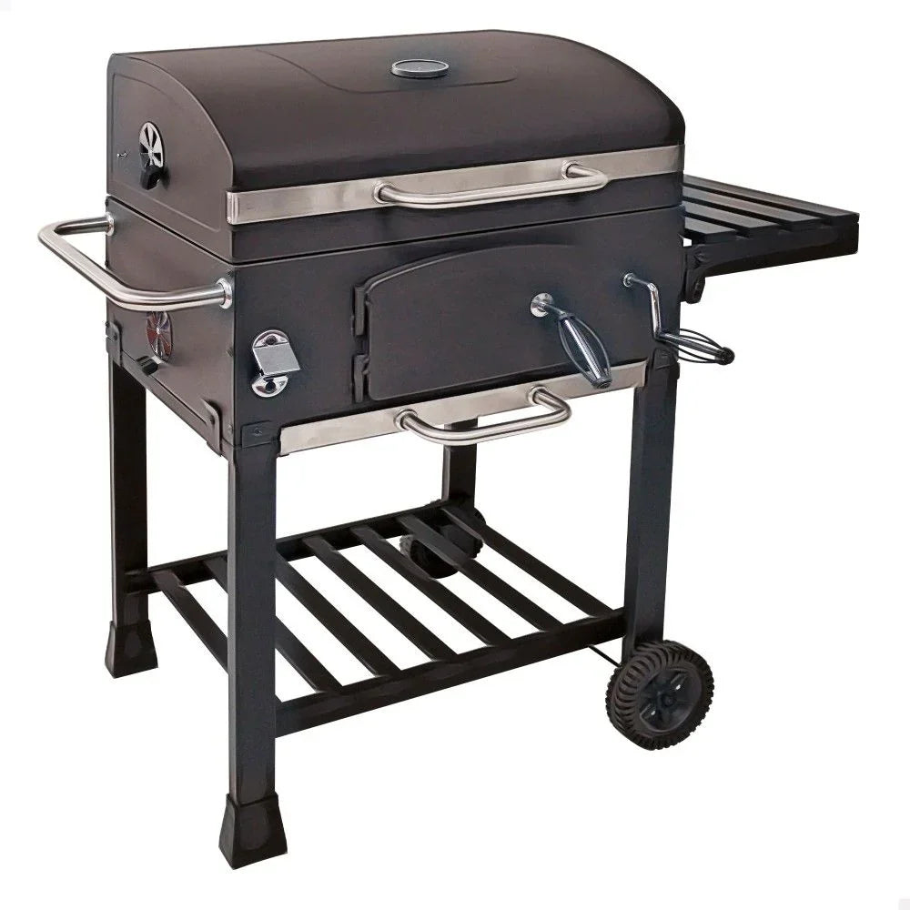Grill Węglowy Przenośny Z Wędzarnią 102x65x104 Cm - Stal. Czarny