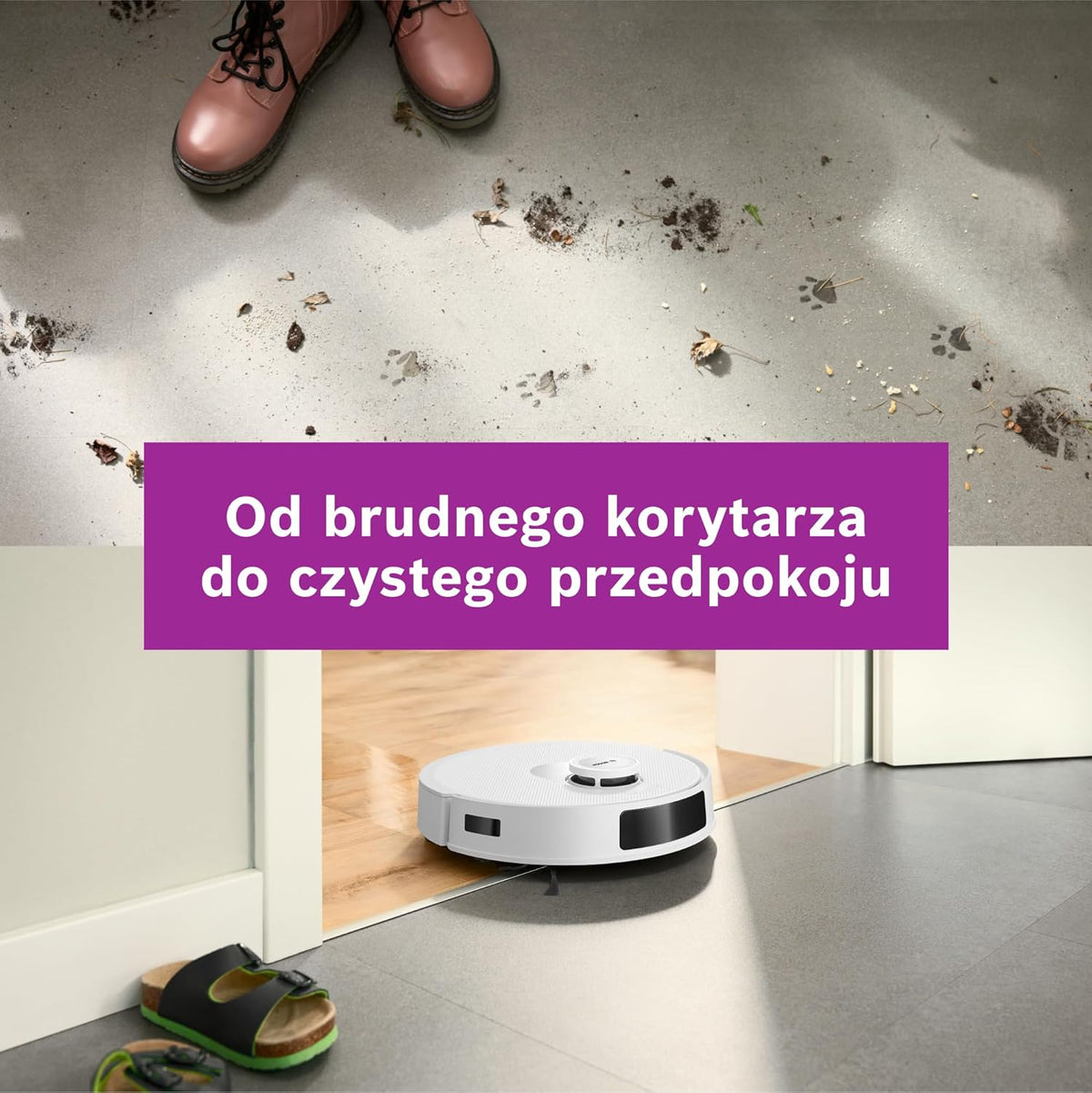 Bosch Spotless+ Robot sprzątający z funkcją mopowania, moc ssania 11 000 Pa, statyczna nakładka mopującą, stacja czyszczącą, nawigacją Smart Vision, aplikacja Bosch Home Connect, BCRD1W, biały