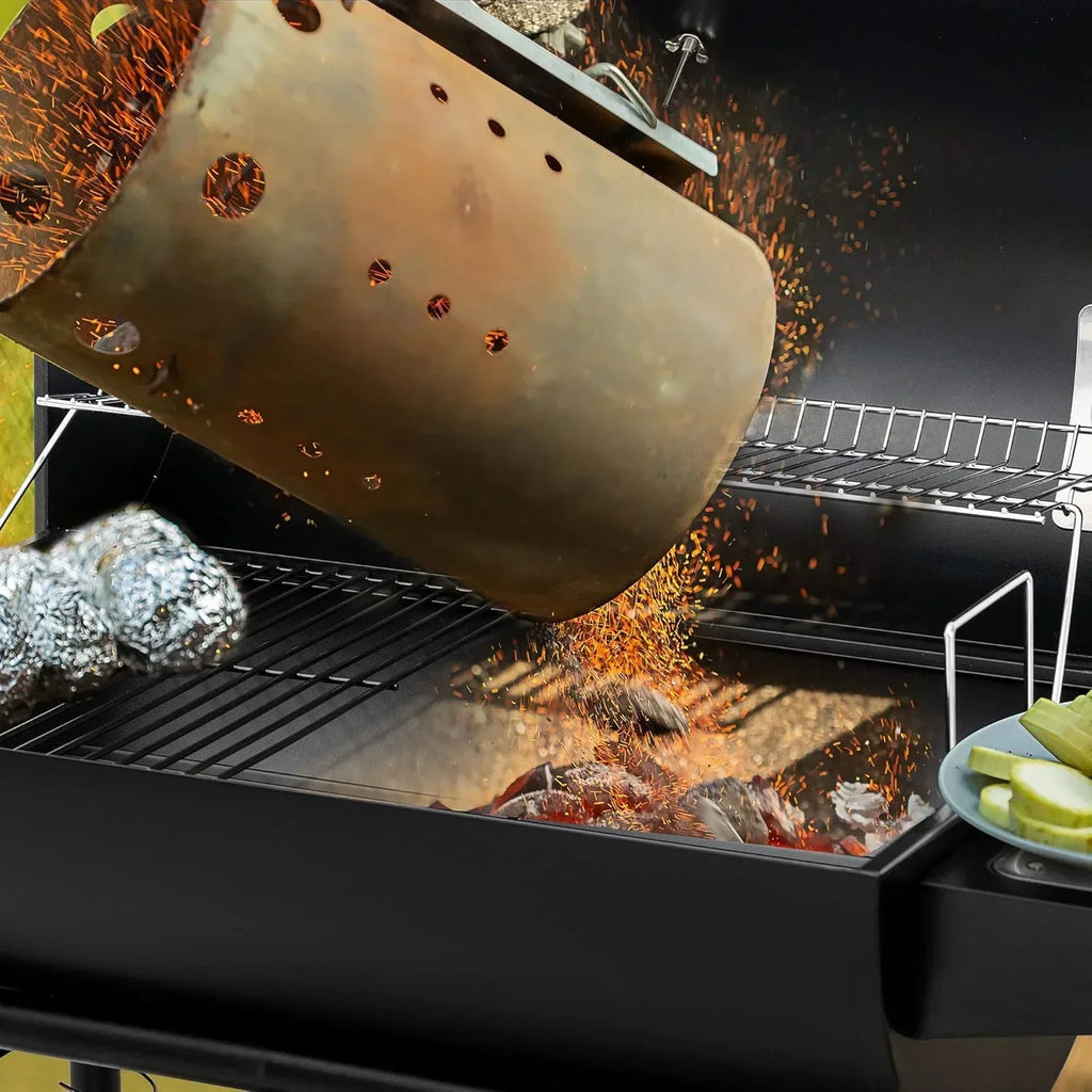2026 Royal Gourmet CC1830 30-calowy grill węglowy ze składanym stolikiem bocznym, grill zewnętrzny z rusztem o powierzchni 4045 cm² do ogrodu, na patio i imprezy, czarny