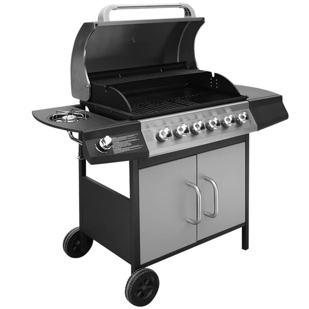 Grill Gazowy Barbacoa 6+1 Palników Czarno-Srebrny Vidaxl