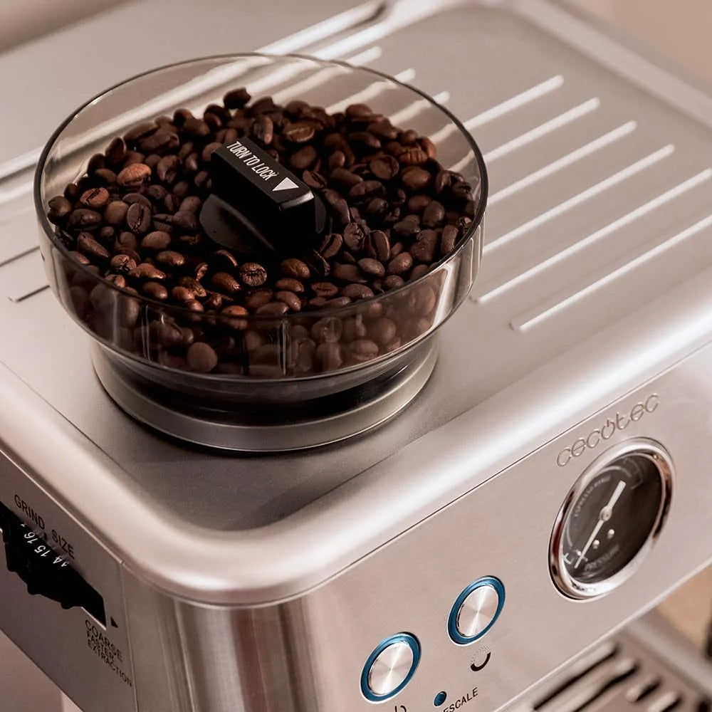 Cecotec Ekspres do kawy Barista Power Espresso 20 Barista. 2250W, 20 Barów, Manometr i 2 Termobloki, Zbiornik na Kawę Ziarnistą, Młynek z 20 Poziomami, Spieniacz