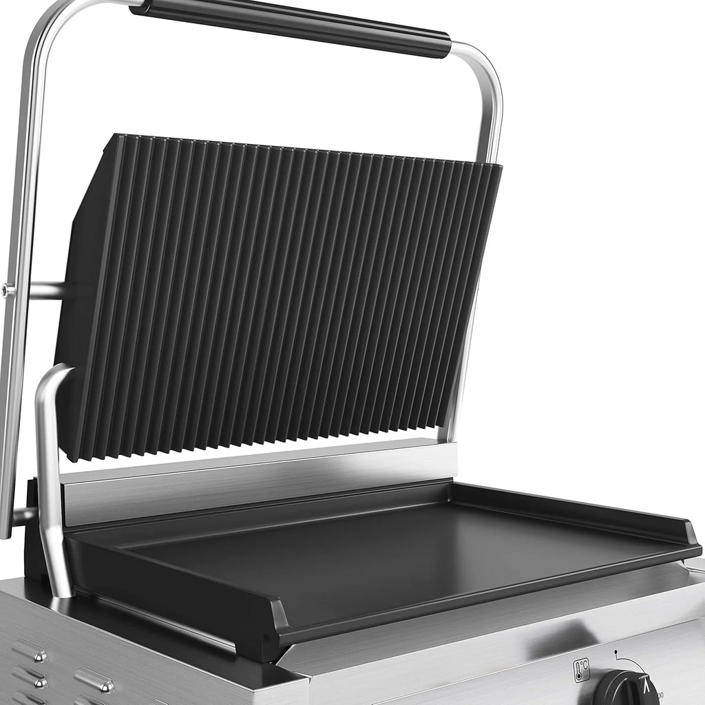 METRO Professional Płyta grillowa z grillem do panini GPG1202, stal nierdzewna, 43 x 36 x 20 cm, temperatura do 300°C, 45 panini na 60 minut, srebrna