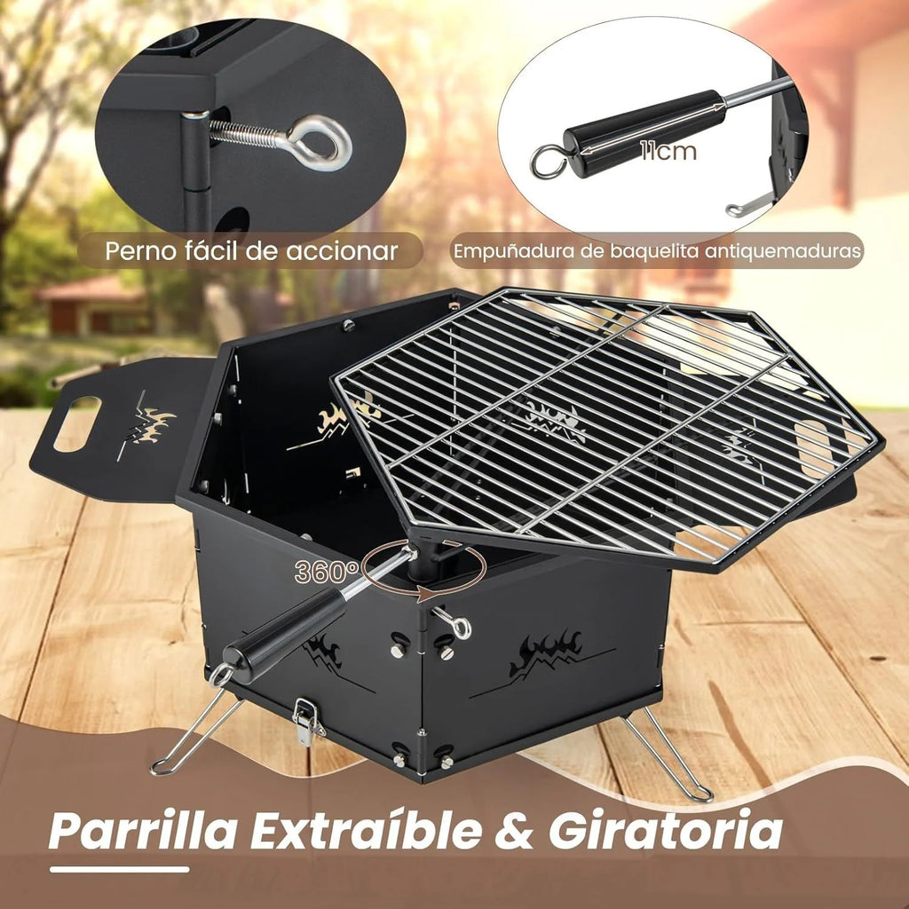 Grill Węglowy Barbacoa Carbon Grande Składany z Rusztem i Składanymi Nóżkami Costway 77 X 74 X 38 Cm