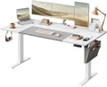 SONGMICS Elektriskt ståbord med sits, höjdjusterbart skrivbord, 140 x 60 x (72-120) cm, 4 förvaringshöjder, förvaringsväska för kontor, bläcksvart LSD134B01(160 x 70 cm/Basic White + Dove Grey)