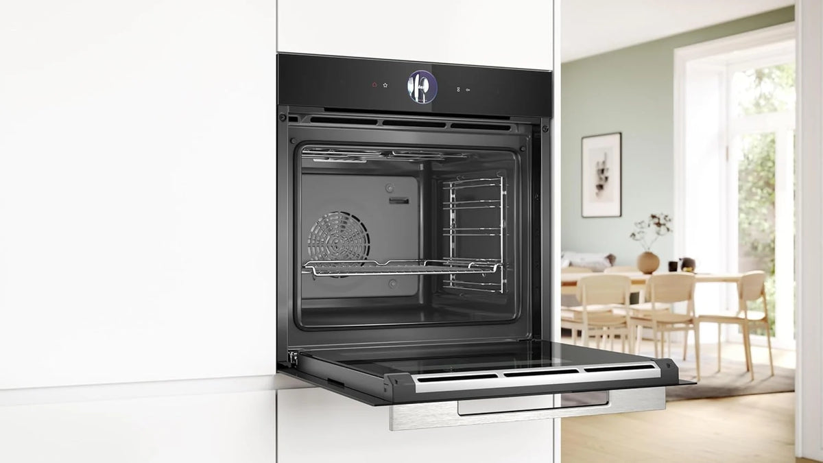 Bosch - Piekarnik wielofunkcyjny z funkcją dodawania pary, 60 cm, Seria 8, Elektroniczny panel sterowania TFT TouchControl Plus, AirFry, Home Connect, Czarny, HRG7361B1