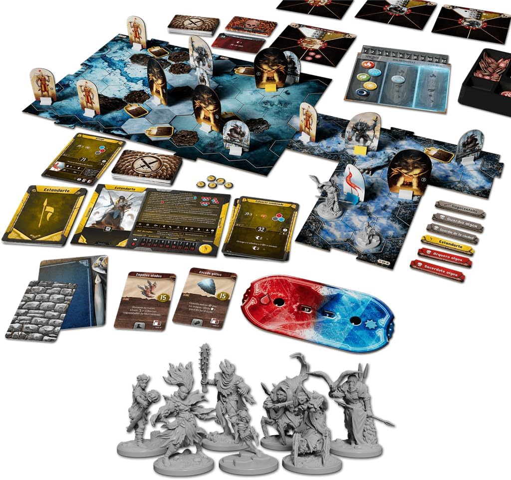 Cephalofair Games Frosthaven, kooperacyjna gra planszowa kampanijna, osadzona w mroźnym świecie, od 14 lat, 1-4 graczy, 30 minut gry na gracza, wersja hiszpańska