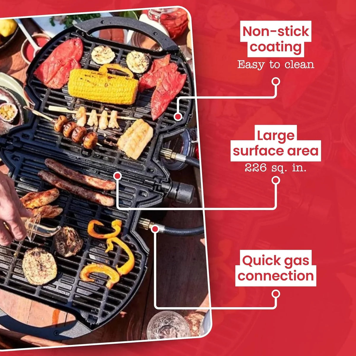 NOMADIQ Przenośny grill gazowy na propan | Mały, kompaktowy i lekki grill stołowy | Idealny na kemping, imprezy plenerowe, gotowanie na świeżym powietrzu, do kamperów, łodzi, podróży (grill)