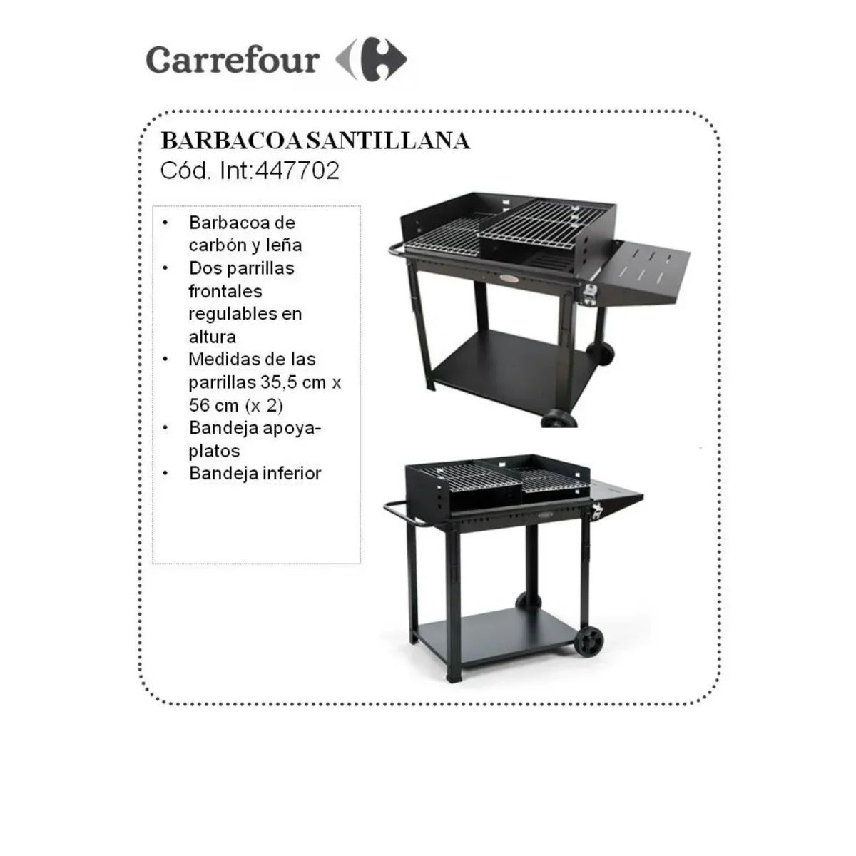Grill węglowy Barbacoa Santillana z dwoma frontowymi rusztami